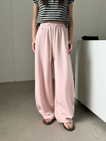 Pink wide-leg pants made of cotton blend space cotton