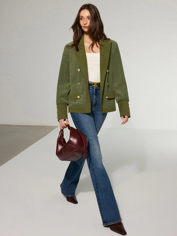Corduroy Lapel Metal Button Blazer